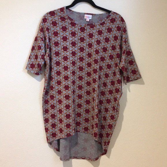 LuLaRoe Tops - NWT LuLaRoe Irma XS Red Orange Gray Hexagon print